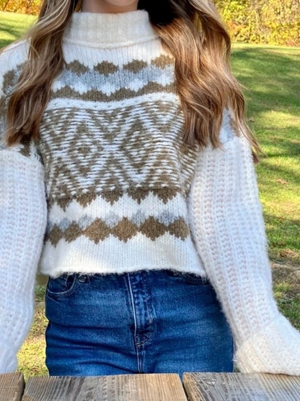 Free People Alpine Pullover Sweater XS Ivory and Taupe Fair Isle Alpaca Wool